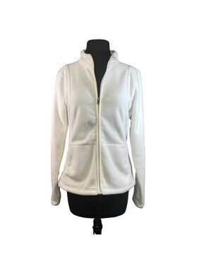 Merona Womens Fleece Zip-Up Jacket Ivory Size Medium Full Zip Long Sleeve